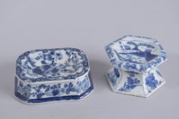TWO CHINESE BLUE AND WHITE PORCELAIN SALT CELLARS, (2).