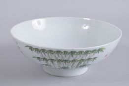 A CHINESE PORCELAIN FAMILLE VERTE PORCELAIN BOWL, with bamboo and characters, with character mark in