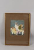 AN 18TH-19TH CENTURY INDIAN WATERCOLOUR PAINTING ON PAPER, depicting a royal figure riding a