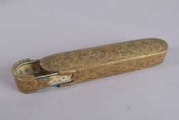 A FINE LARGE 19TH CENTURY KASHMIRI INDIAN LACQUERED PEN BOX, 28cm long.