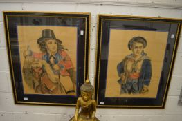 Charles Sautreau, study of a sailor boy, crayon and another similar depicting a young boy on a