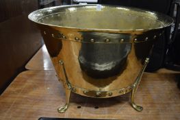 Large brass log bin.