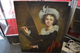 Study of a female artist, oil on canvas, unframed.