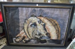 Attributed to Chema Cobo, large study of an animal head, watercolour on collage.