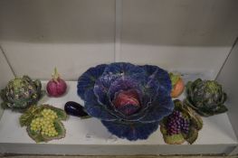 A quantity of realistically modelled and painted fruit and vegetables.