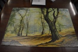 Mervyn Goode, Beech tree on a woodland slope in Autumn, oil on board, signed and dated 1971,