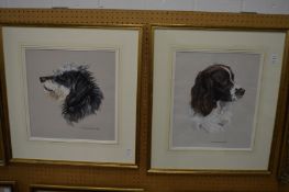Michelle Bennett Oates, study of dogs heads, watercolours, a pair.
