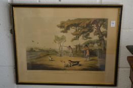 Colour print depicting partridge shooting.