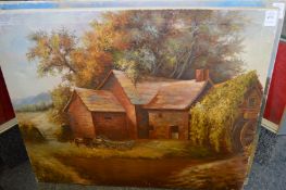 Country cottage with horse and cart, oil on canvas, unframed.