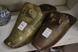 Two Chinese brass stirrups.
