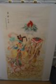 Chinese School, study of a female deity, watercolour on tissue paper, mounted but unframed.