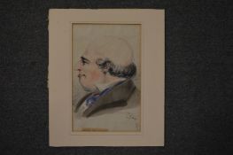 Caricature study of a gentlemans head, watercolour, unframed.