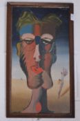 Gordon Bird, a surrealist head study of a male figure, oil on canvas.