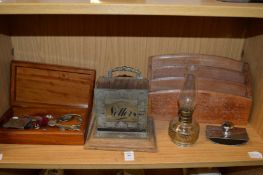 A letter rack and other collectables.