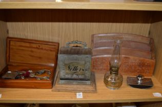 A letter rack and other collectables.