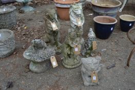 Six various garden ornaments.