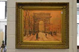Lipstein, Arc de Triomphe, Paris, oil on canvas, in a decorative gilt frame.