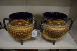 A pair of Royal Doulton cauldron shaped vases (chip to one foot).