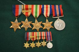 A set of five medals to include four stars together with a set a set of matching miniature medals.