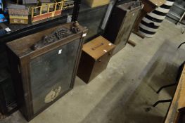 A pair of display cabinets and a storage box.