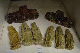 Two Chinese soap stone figure groups.