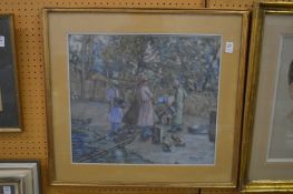 Mervat, a women collecting water, pastel.