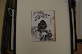 A collection of Japanese paintings and prints, mostly figure subjects.