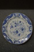A Chinese blue and white porcelain charger (faults).
