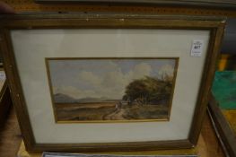 Follower of David Cox, woman and child on a track, watercolour and another watercolour.