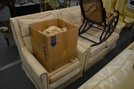 Two seater settee and matching armchair.