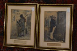 Outward bound and homeward bound, pair of hand coloured lithographic prints.