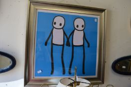 Stick men, colour print.