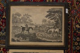 Two black and white hunting prints.