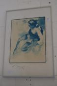 Female semi nude, colour print, pencil signed and dated.