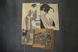 A mixed lot of four Japanese prints etc.