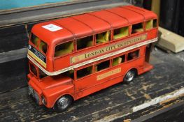 Novelty tin plate model of a double decker bus.