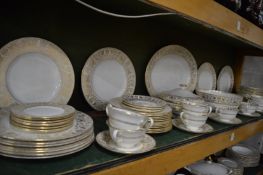 A comprehensive Wedgwood Gold Florentine dinner service. 1 platter 44cm, 11 plates, 27.5cm, 12 smal