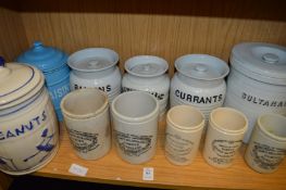 Old marmalade jars, labelled storage jars etc.