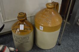 Two stoneware bottles.