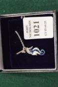 A sterling silver and enamel seahorse pendant and chain.