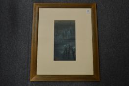 Asian School, trees in a misty landscape, watercolour.