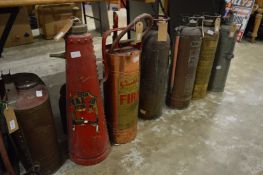 A collection of early fire extinguishers.
