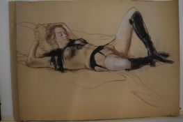 A collection of original unframed nude studies in a folder.