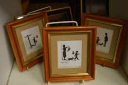 A group of miniature pictures and two cork pictures.