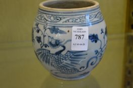 A Chinese blue and white barrel shaped vase.
