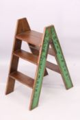 A PAIR OF CHAMPAGNE FOLDING WOOD LADDERS. 5ft x 1ft 4ins.