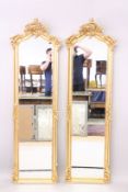 PAIR OF LOUIS XVITH STYLE GILTWOOD SLIM MIRRORS. 5ft 9ins high x 1ft 6ins wide.