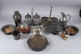 A BOX OF VICTORIAN AND EDWARDIAN PLATE comprising two honey jars, a pair of wine coasters, a