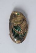 A BRASS ENAMEL CARP FISH VESTA.