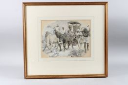 JOHN DE WALTON. Figures in a horse drawn cart, with oxen and attendants at their side.